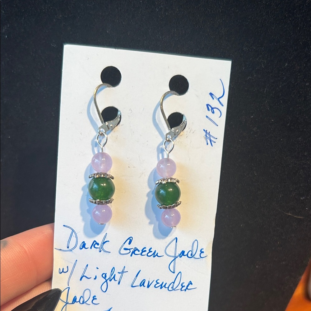 Dark Green and Lavender Jade Earrings